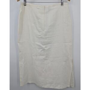 Vintage Pursuits Ltd 100% Linen Skirt Cream White Size 14 Midi Classic Lined